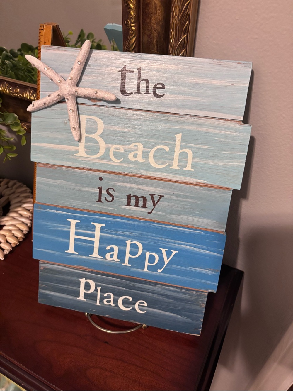Coastal 'The Beach Is My Happy Place' Wooden Sign